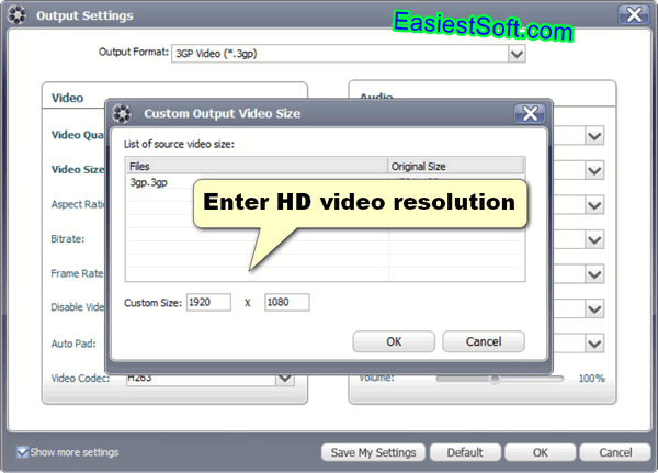 Enter HD Video Resolution