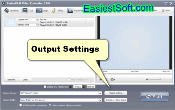 Outpt Settings for 3gp HD video convertion software