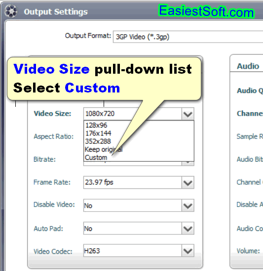 Customize 3gp HD video resolution