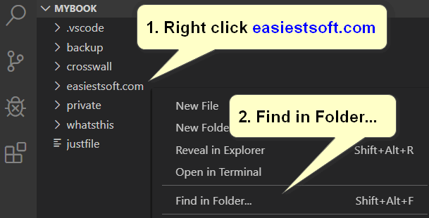 VS Code find in folder menu