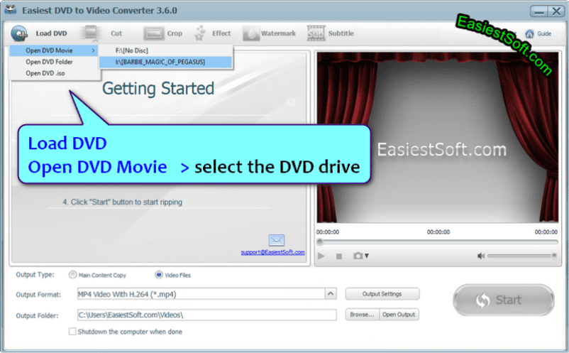 Click "Open DVD movie" in Easiest DVD to Video Converter