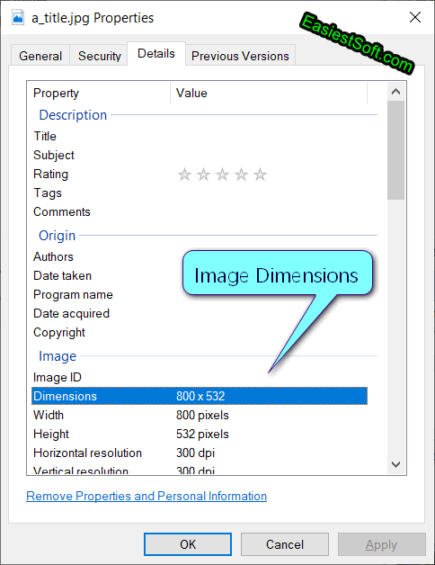 How to view the dimensions of a picture