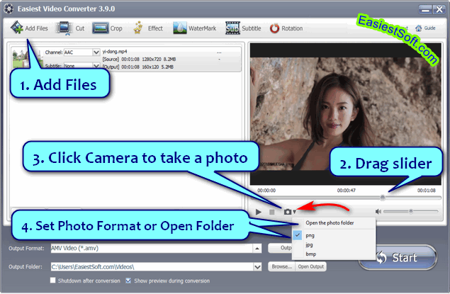 Convert Video to png/jpg/bmp image using Easiest Video Converter for Windows