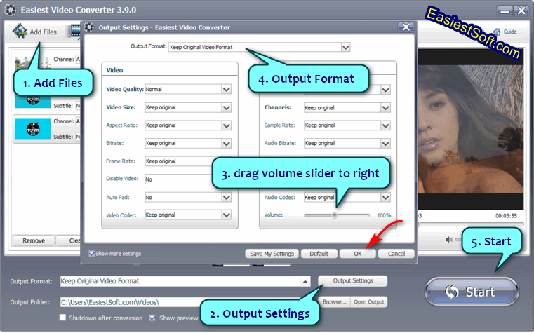 Increase volume of video or audio using Easiest Video Converter for Windows 11 10