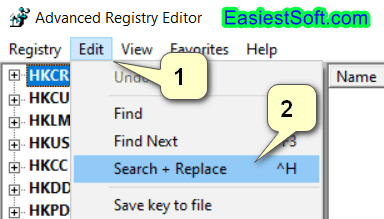 Select Edit, Search and Replace from menu of Advanced Registry Editor