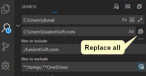 Search and replace text in files in C:\Users new folder name folder