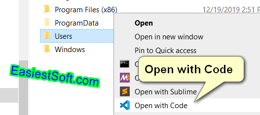 Open C drive Users folder with text editor